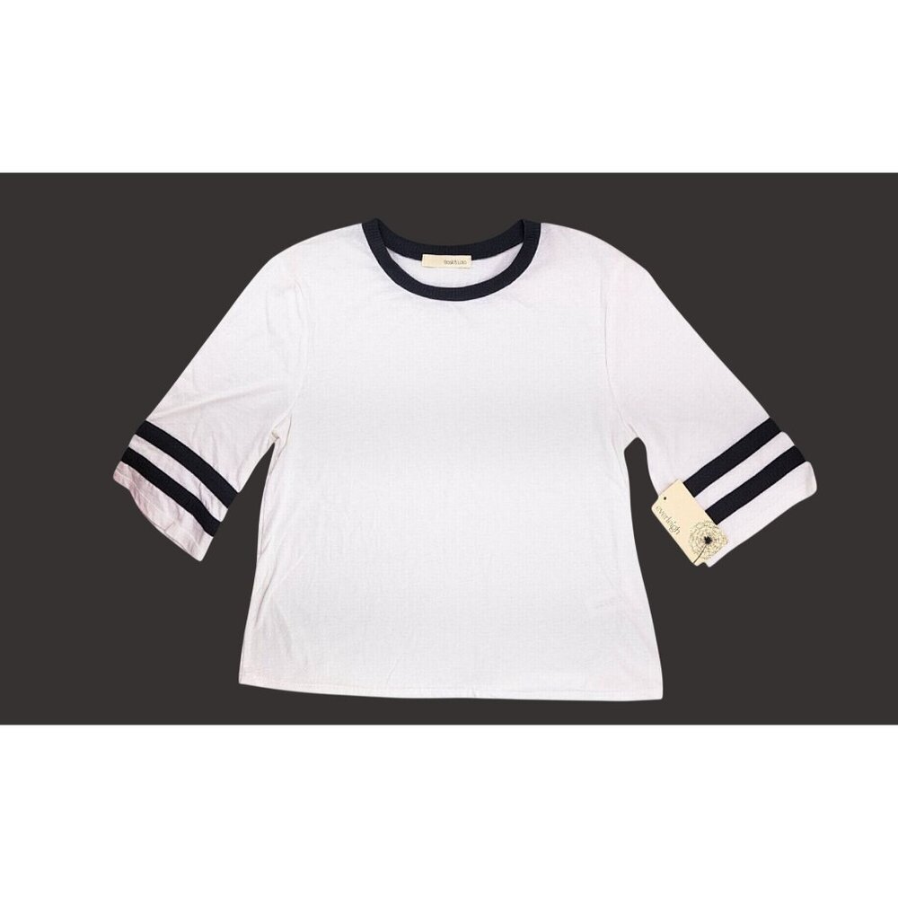 Basil Lola White Black Striped Varsity Top Women Size Small Shirt Everleigh New